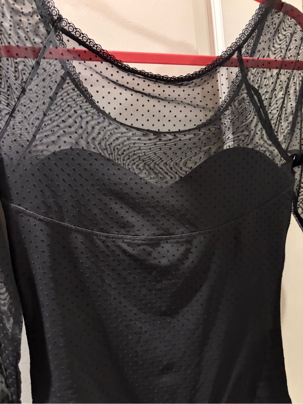 Black Sheer Dot Mesh Long Sleeve body suit